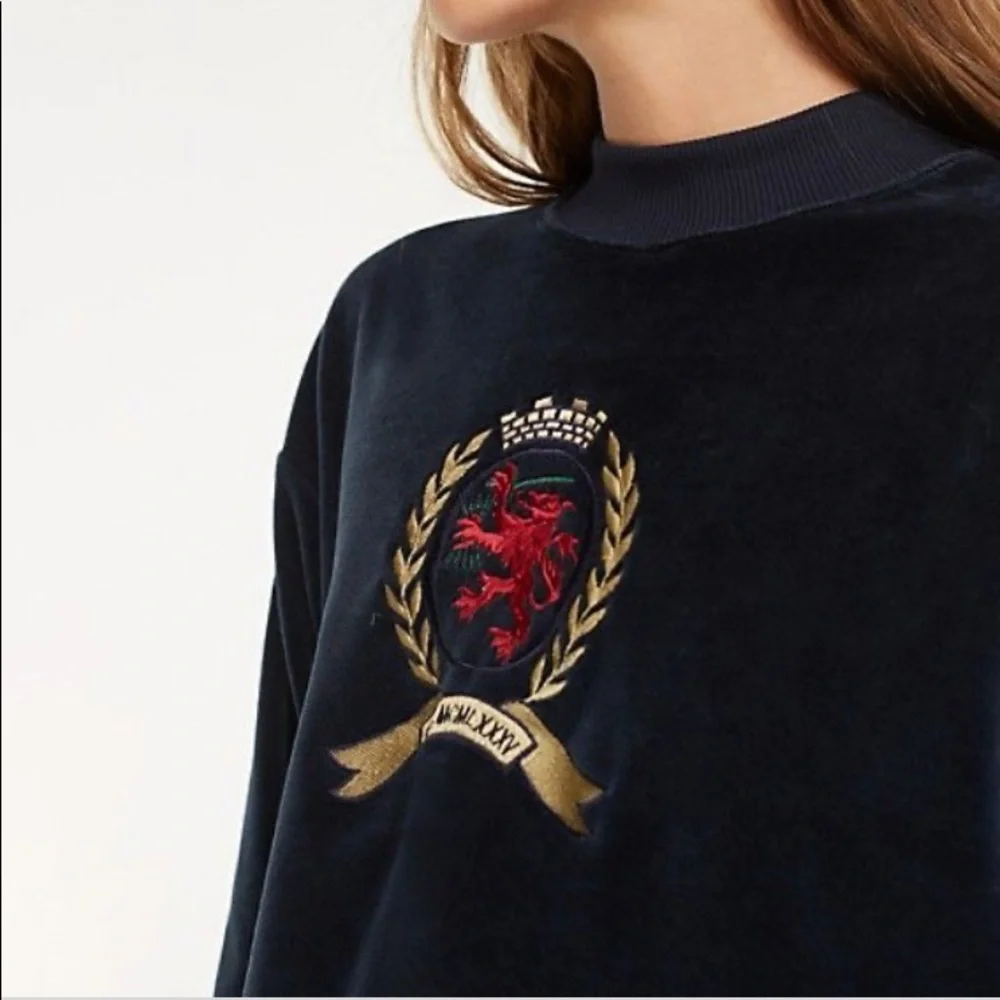 Tommy Hilfiger Throwback 90's Crest Capsule Embroidered Velour Neck Zip Sweater